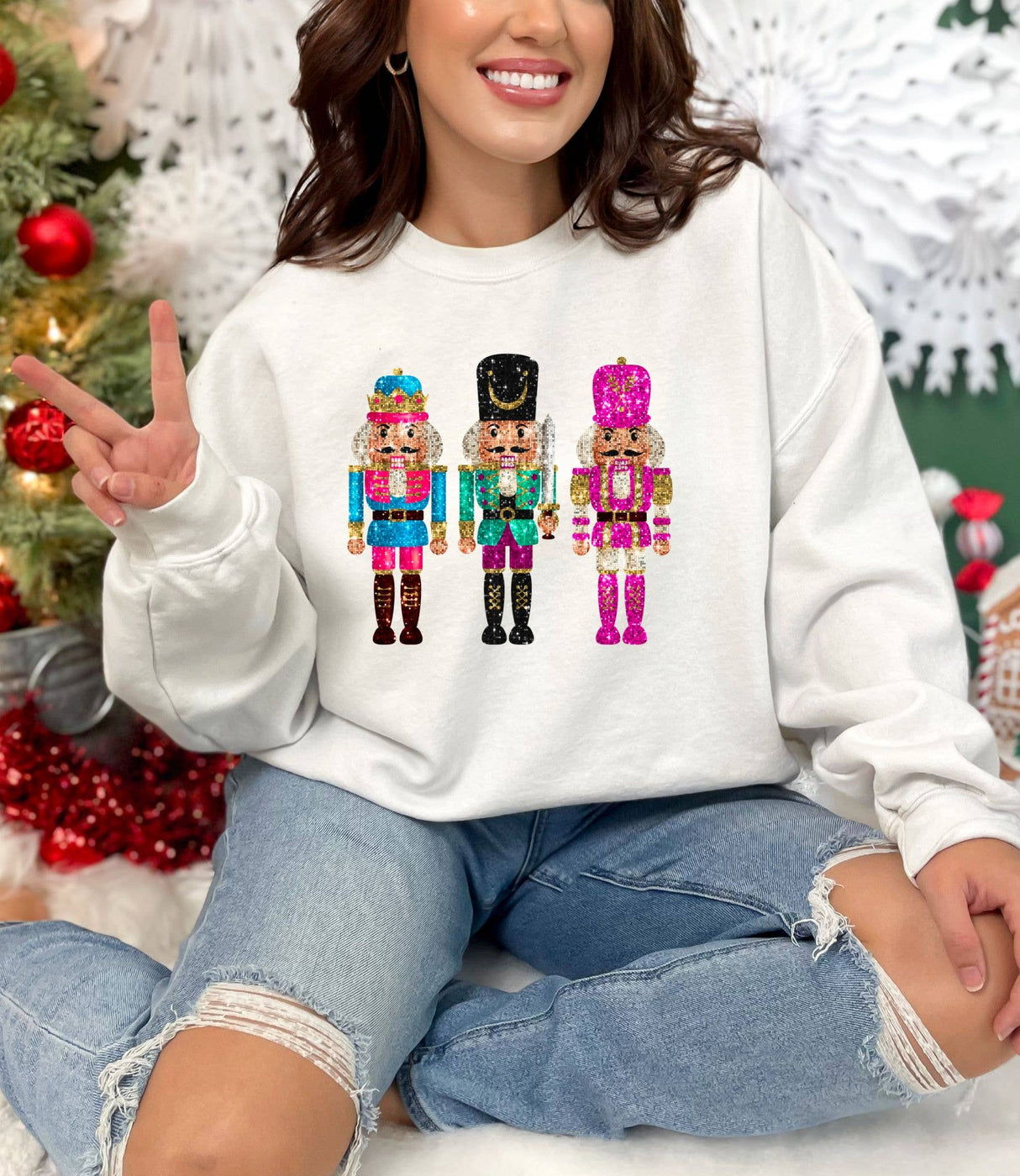 *PREPPY NUTCRACKER * SEQUIN EFFECT  CHRISTMAS SWEATSHIRT: M / Heleconia