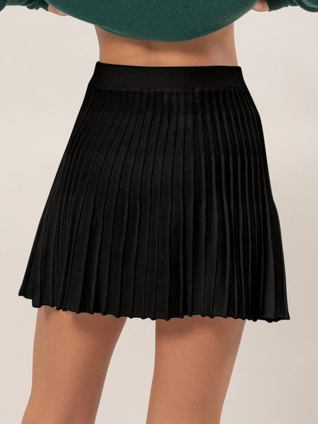 HYFVE High Waist Knit Pleated Flare Mini Skirt