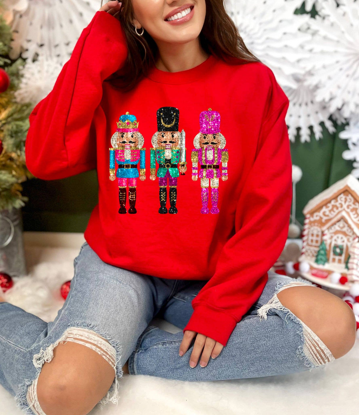 *PREPPY NUTCRACKER * SEQUIN EFFECT  CHRISTMAS SWEATSHIRT: M / Heleconia