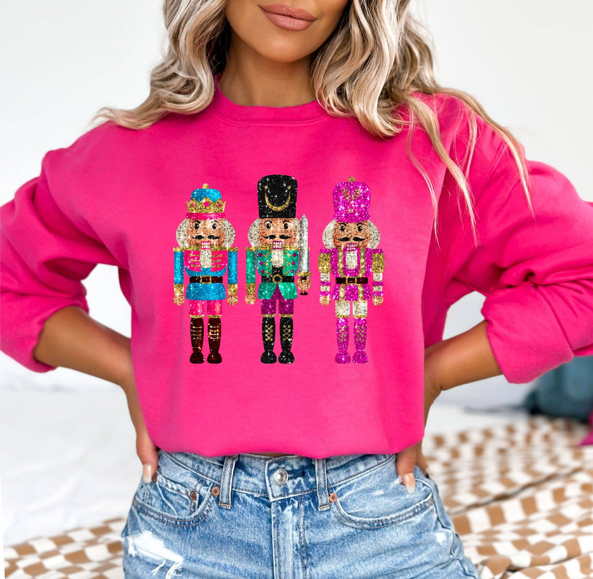 *PREPPY NUTCRACKER * SEQUIN EFFECT  CHRISTMAS SWEATSHIRT: M / Heleconia